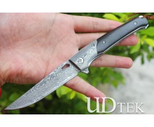 Cheetah steel head Damascus folding knife with natural ebony handle UD2105517